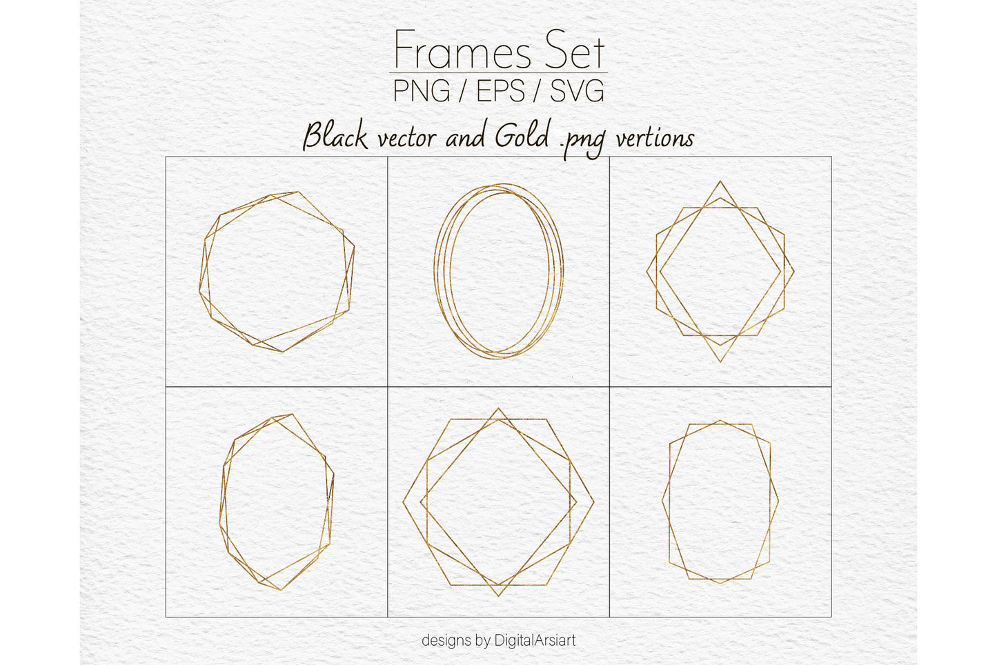 Gold geometric frames PNG - 0362