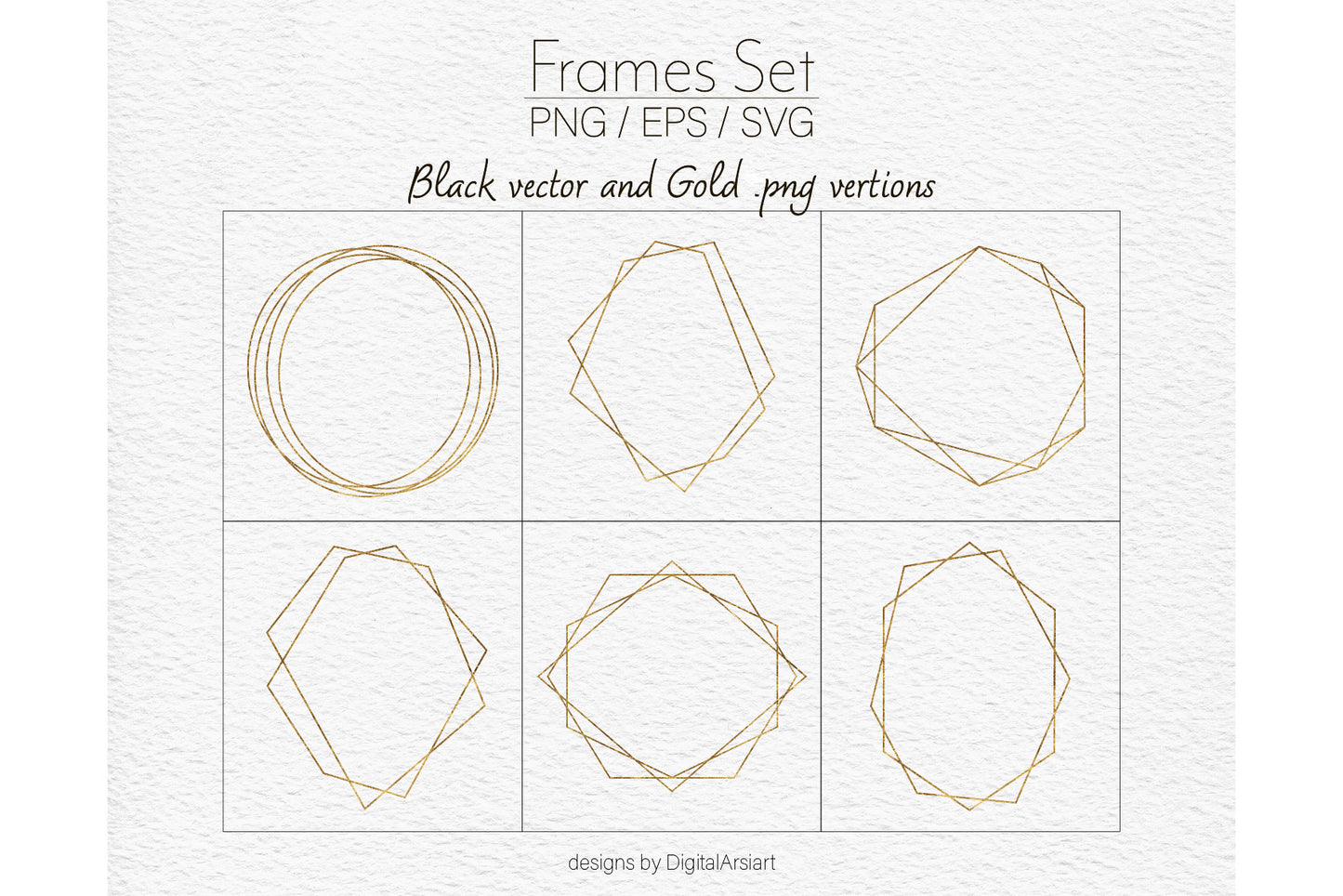 Gold geometric frames PNG - 0362